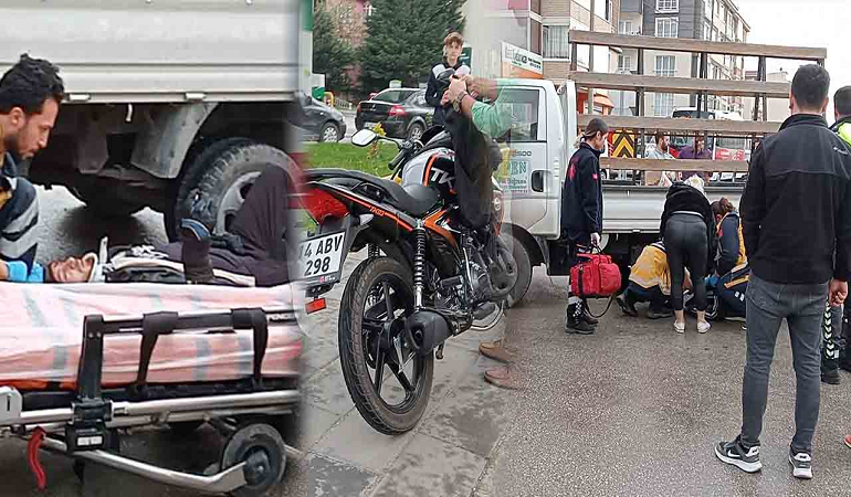 Bolu'da motosiklet ticari aracın altına girdi